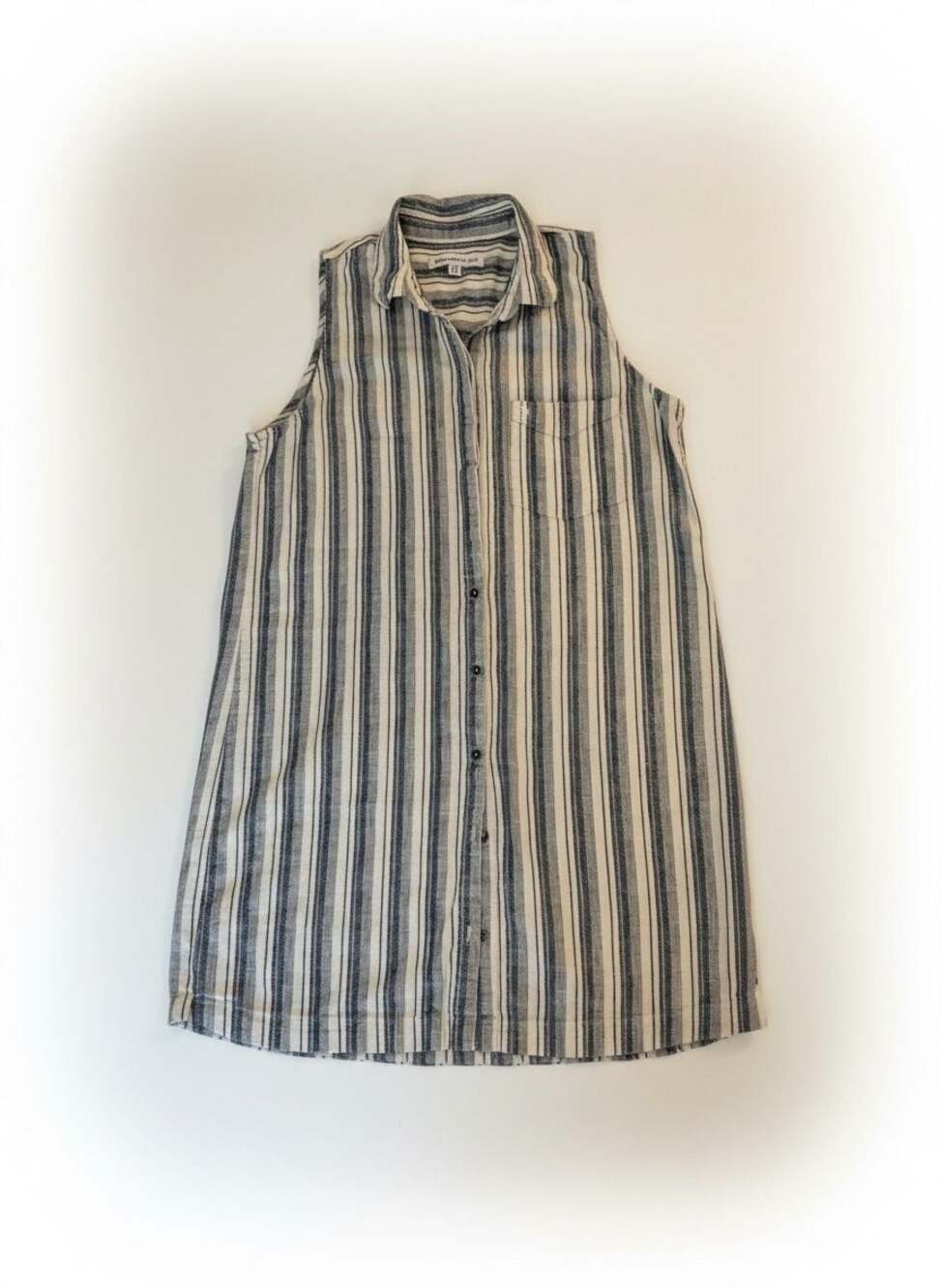 Abercrombie & Fitch Sleeveless Striped Button Down Dress Coastal Linen Blend